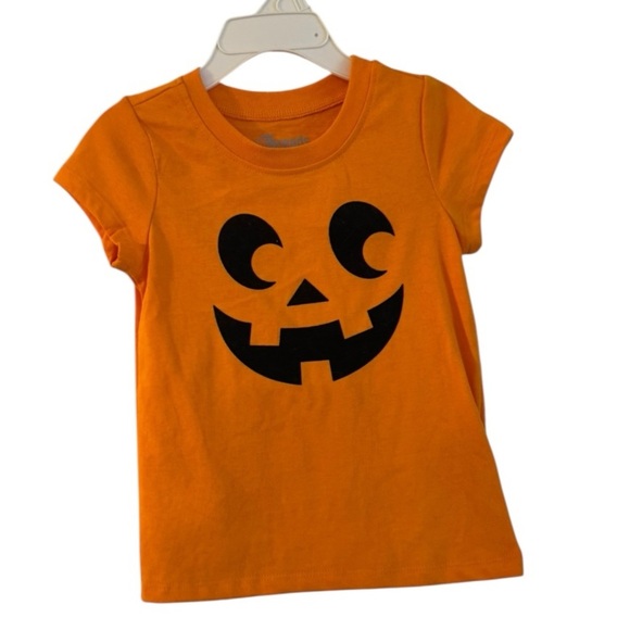 10Threads Pumpkin Face Halloween Tee - Orange Short Sleeve Shirt - Kids 4T - Picture 1 of 5